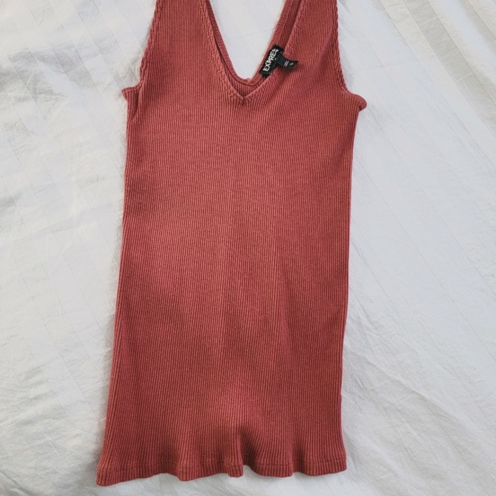 Express Body Contour Ribbed Tank- Burnt Orange/red